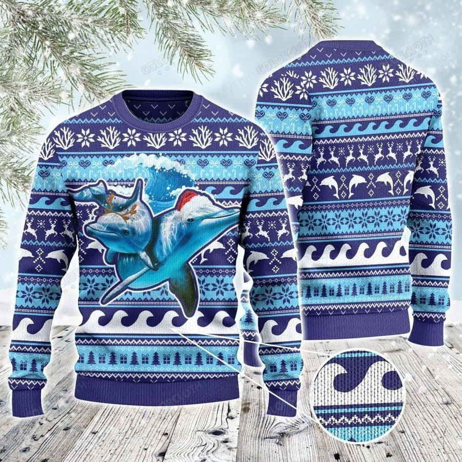 Dolphin Lovers Into The Ocean Wool Christmas Sweater Tv057325