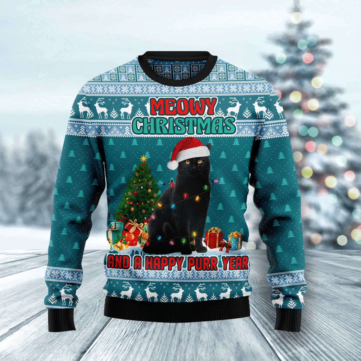 Black Cat Meomy Christmas And A Happy Purr Year Christmas Ugly Sweater