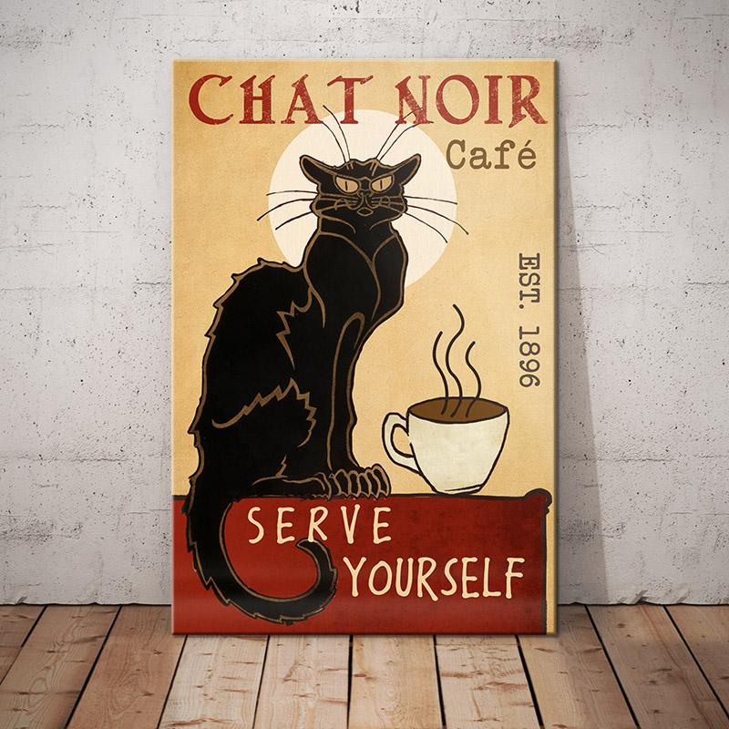 Black Cat Coffee Canvas And Poster Serve Yourself | Art Print | Home Decor | Room Decor | Wall Art