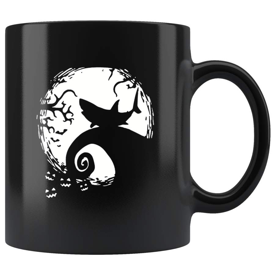 Shark Nightmare Before Christmas Moon Halloween Gift Black Coffee Mug