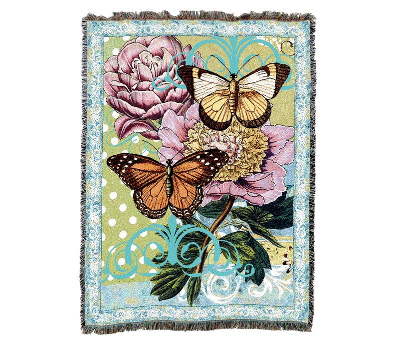 Butterfly Floral Vintage Retro Style Couch Sofa Blanket,  Woven Throw Blanket Home Decor