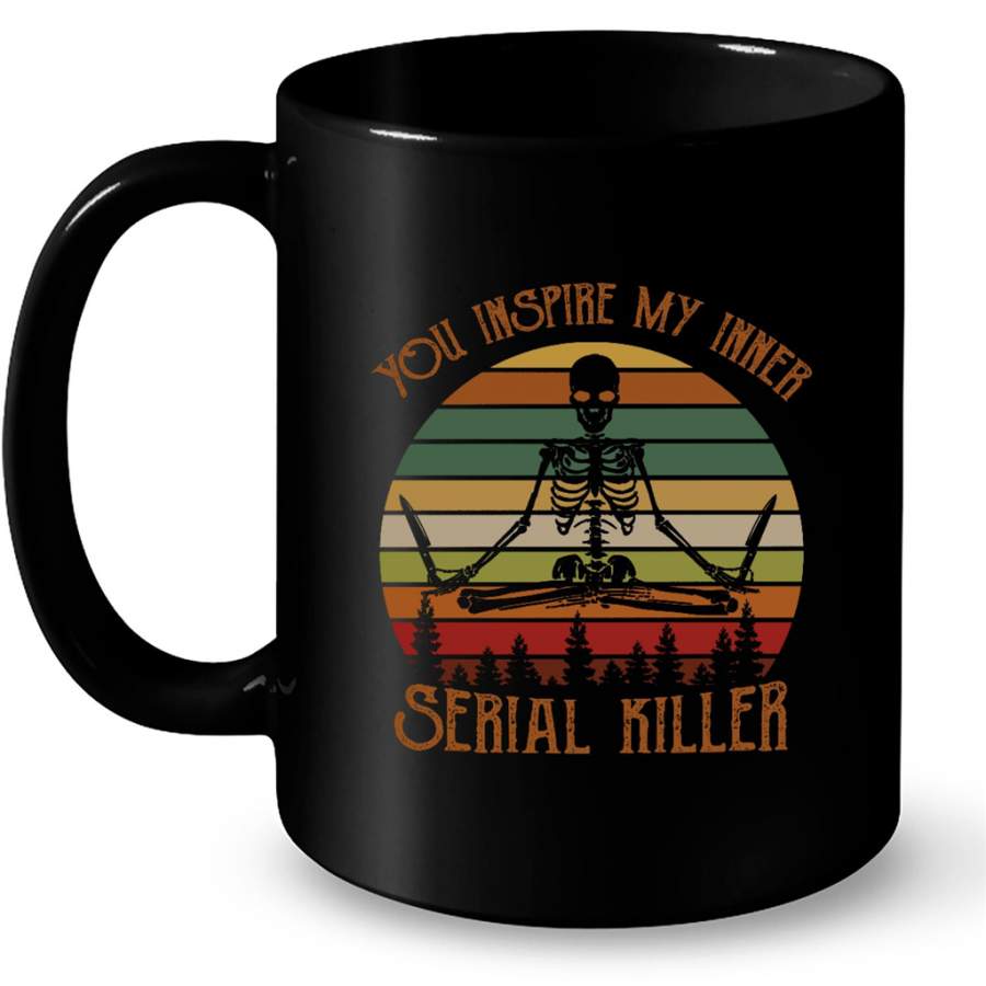 You Inspire My Inner Serial Killer, Skeleton Chef Vintage Classic Retro – Full-Wrap Coffee Black Mug