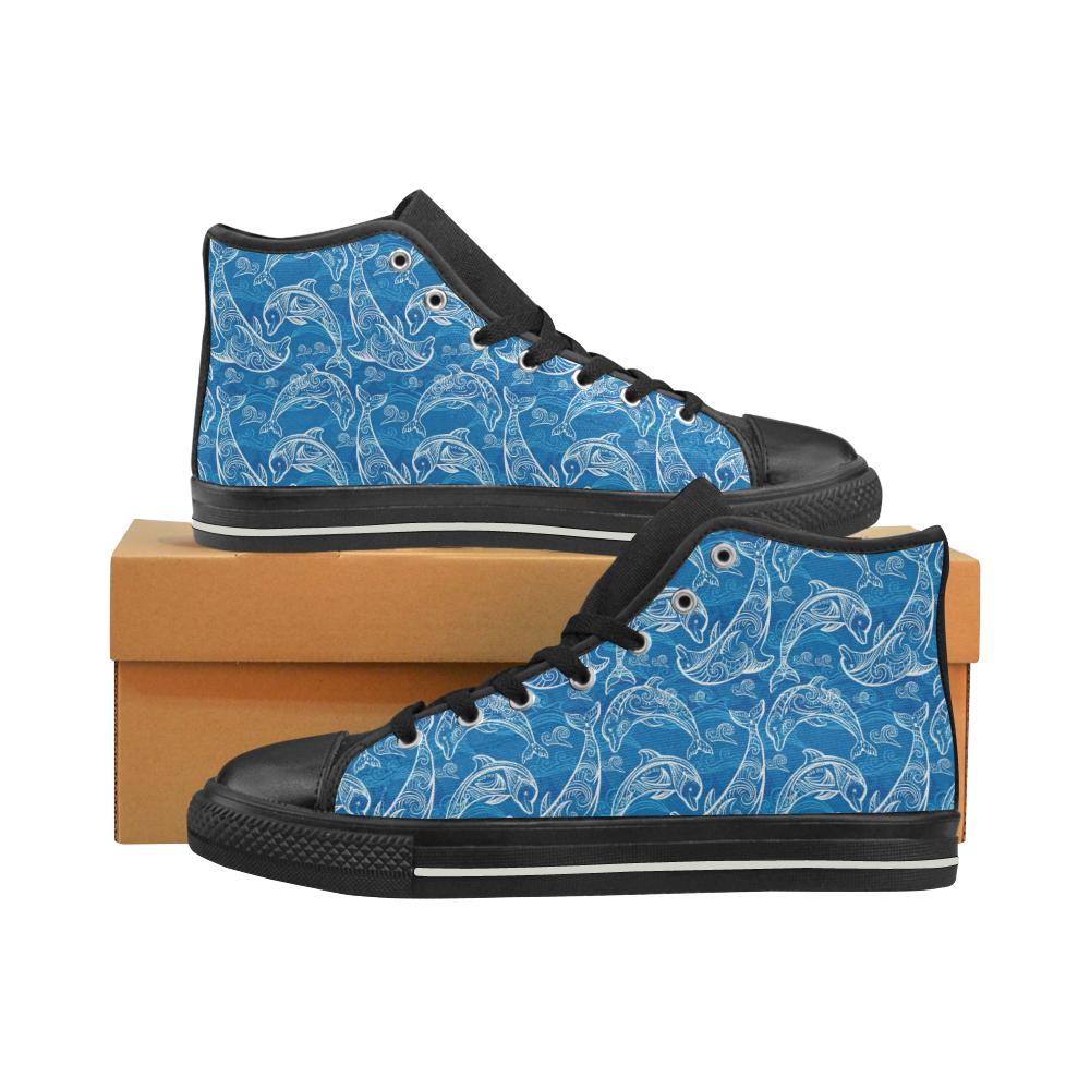 Dolphin Tribal Blue Pattern Women’s High Top Shoes Black