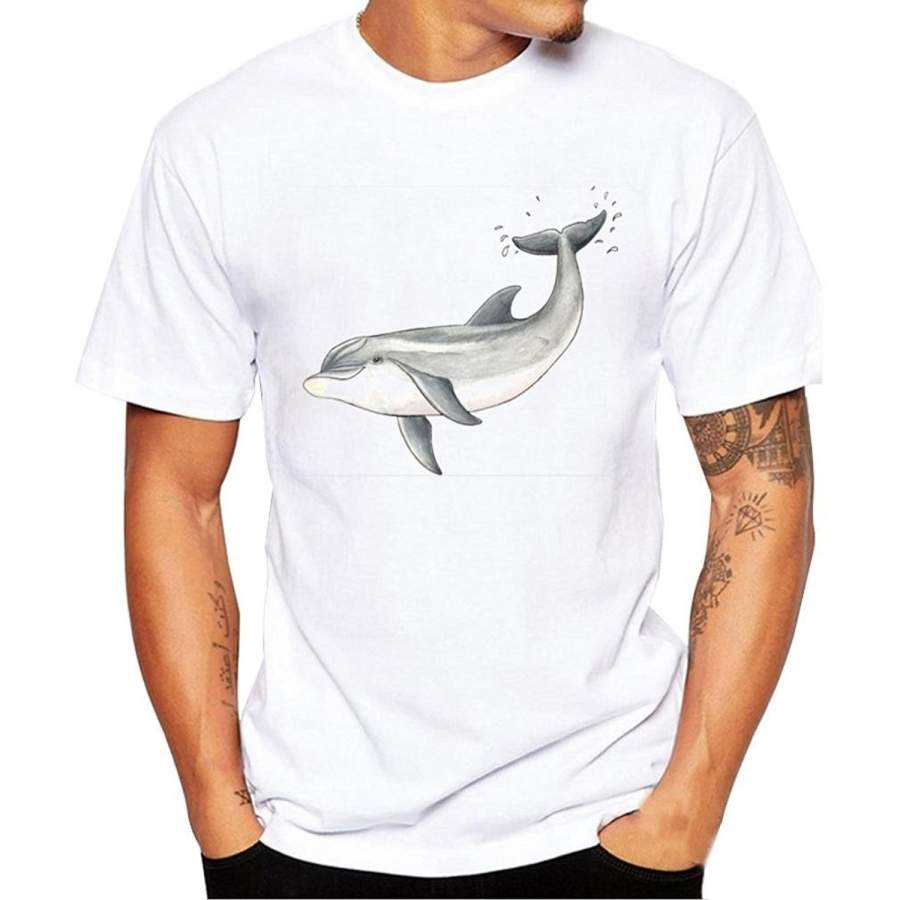 Fashion Short Sleeve Dolphin Printed Round Neck T-Shirt Summer Funny Fashion Tee Shirts