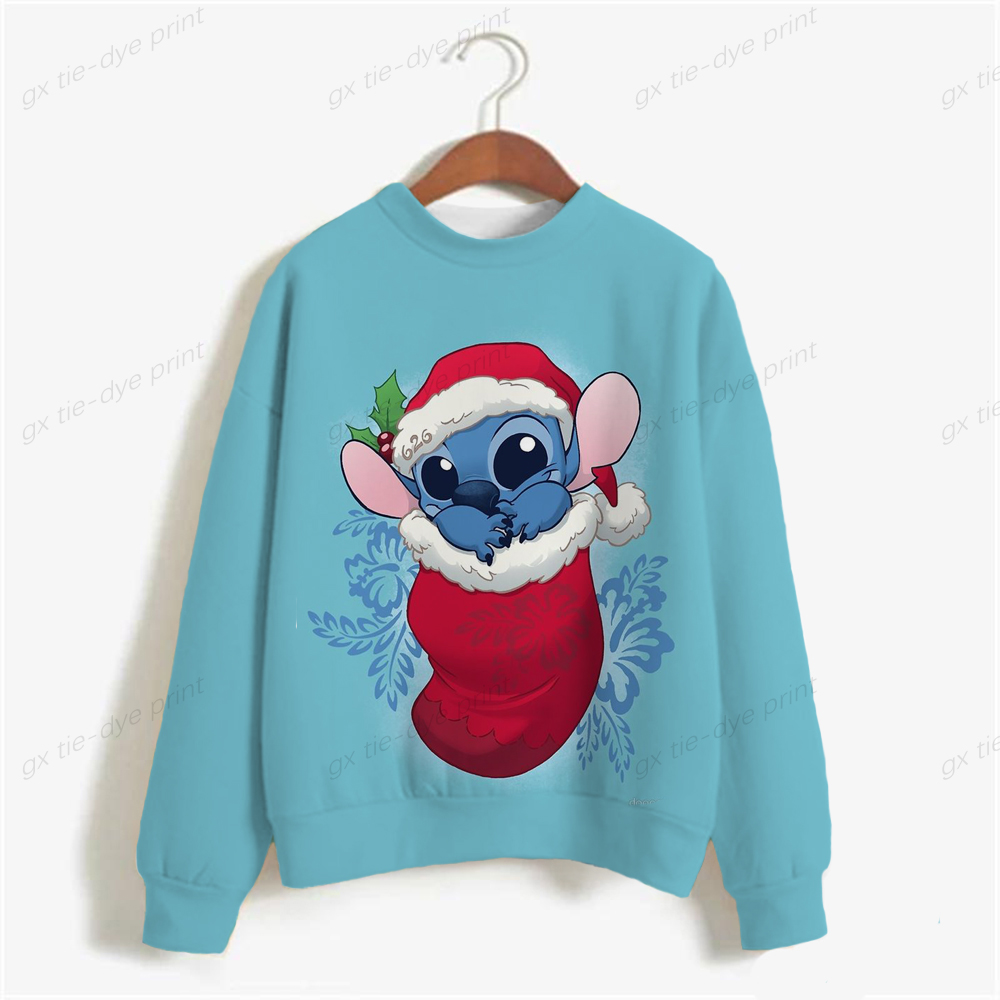 2022 Fall New Simple Fashion Christmas Long Sleeve Women’S Disney Stitch Print Sports Ladies Girls Kawaii Sweater Loose Pullover alx