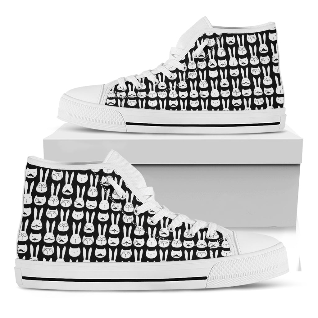 Rabbit And Cat Pattern Print White High Top Shoes