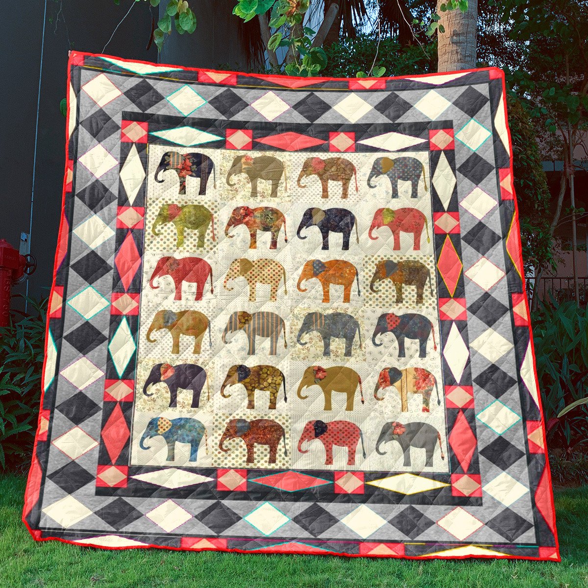 Shape Of Elephant  White Background  Quilt Blanket