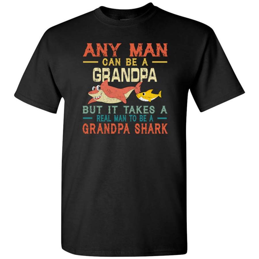 Vintage real man to be a grandpa shark t shirt, gift tee for grandpa