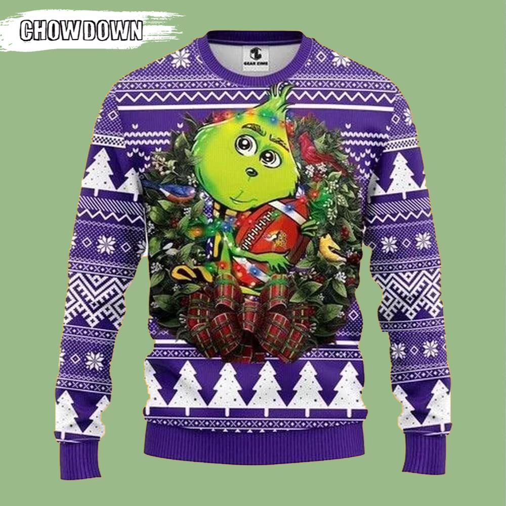 Grinch Hug Minnesota Vikings Gift For Fan Ugly Wool Sweater Christmas