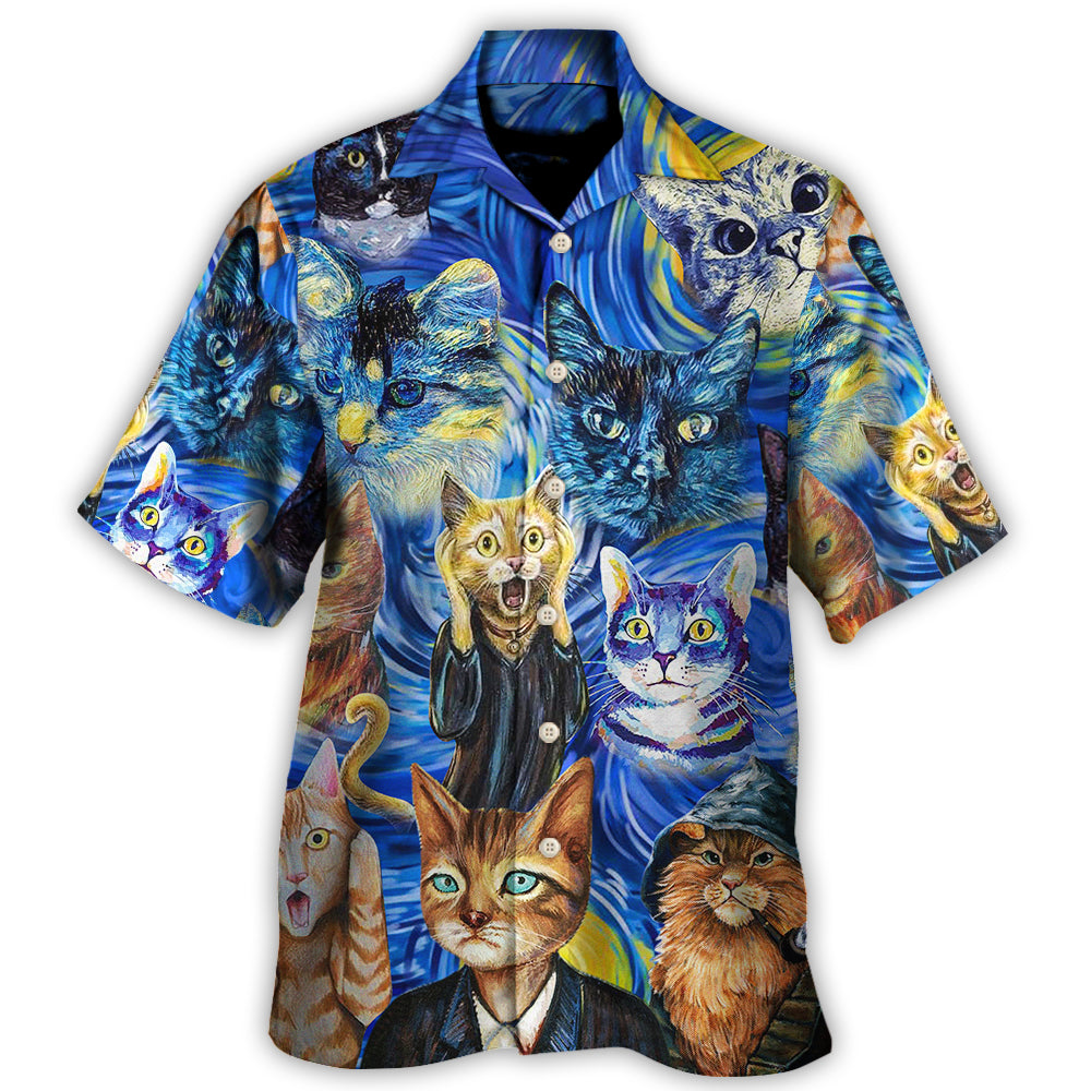 Cat Starry Night Funny Painting Art Style Hawaii Shirt Ha45664