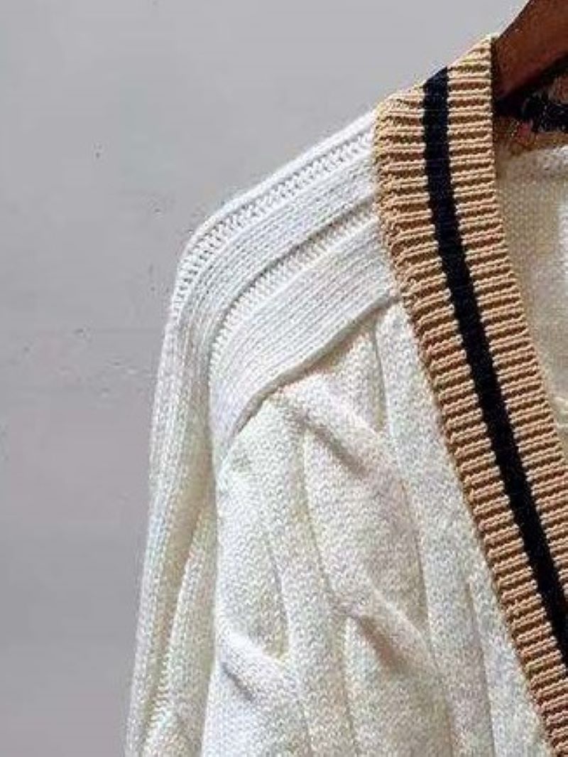 Women Cardigan Letter Embroidery Binding Stripe Color Contrast Single Breasted V-Neck Pockets England Style Coat alx