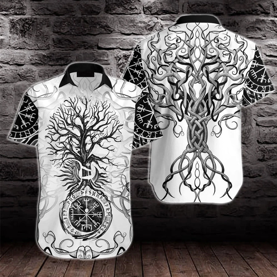 Vikings Tree Of Life Tattoo Hawaiian Shirt- Short Sleeve Hawaiian Shirt – Viking Gifts For Him