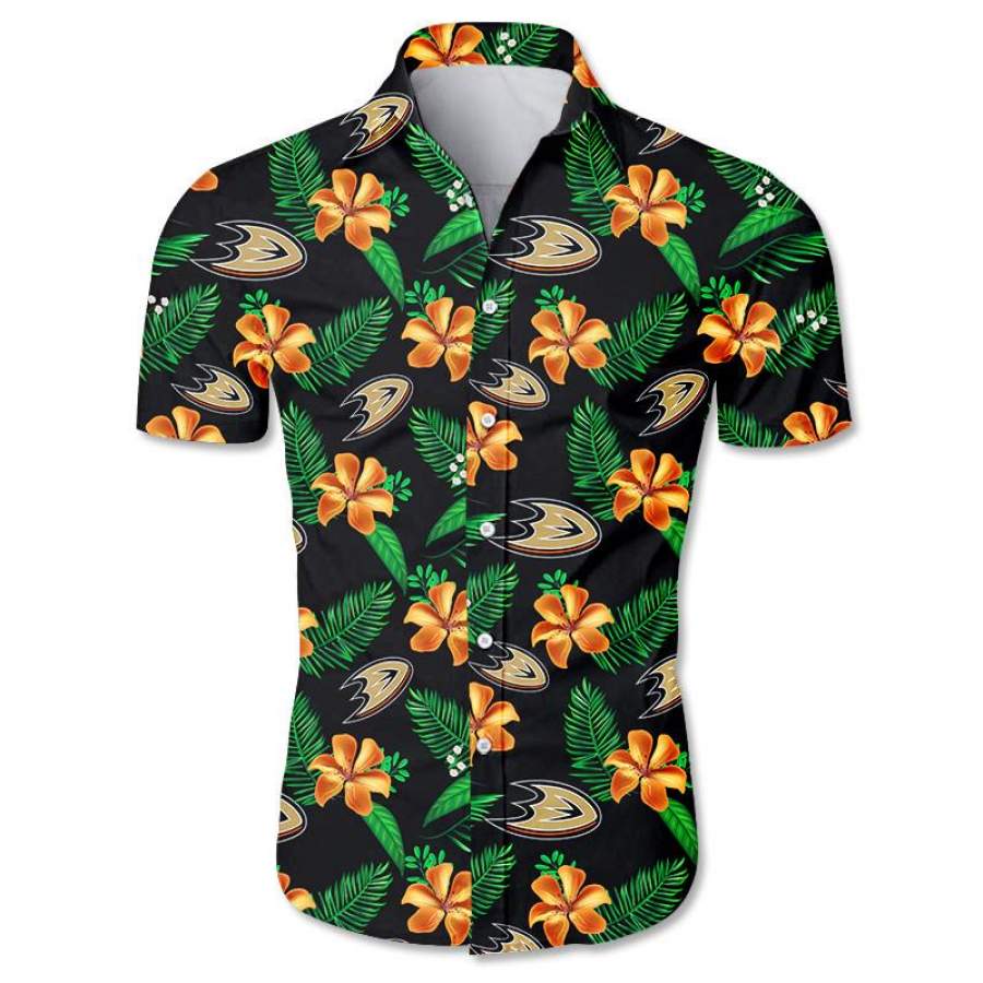 Anaheim Ducks Hawaiian Shirt Floral Button Up Slim Fit Body