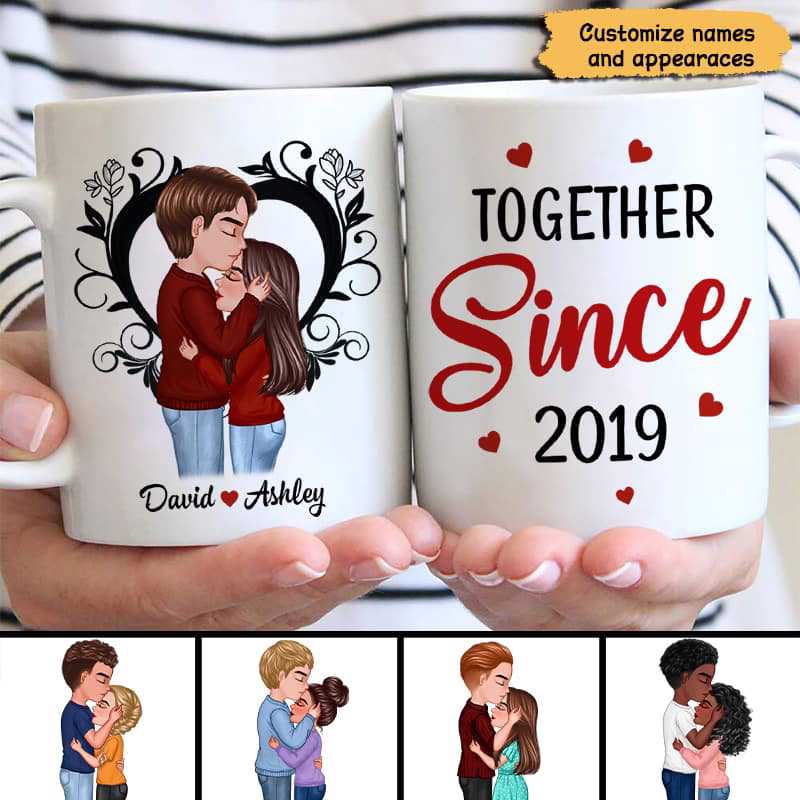 Swirl Heart Doll Couple Kissing Personalized Mug