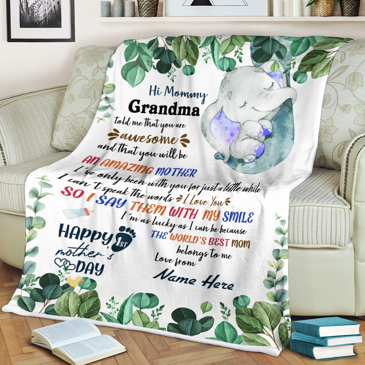 Personalized Hi Mommy Grandma Blanket, Letter Blanket, Gift From Daughter, Mothers Day Blanket, Elephant Blanket Gift For Mom, Mother’s Day Blanket – Fleece Blanket