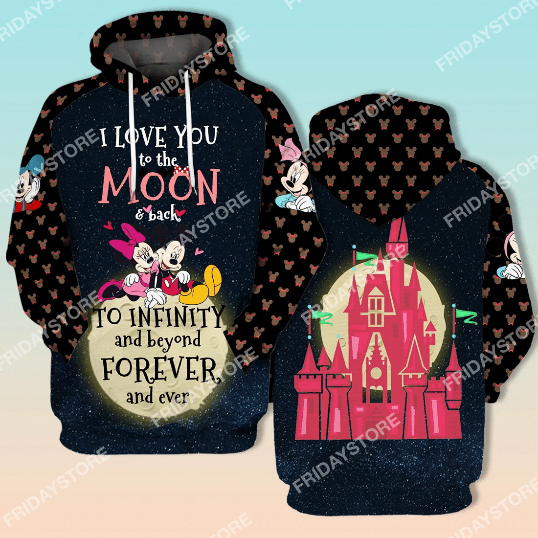 Dn T-Shirt Love You To The Moon & Back To Infinity Mouse Couple T-Shirt Hoodie Adult Full Print