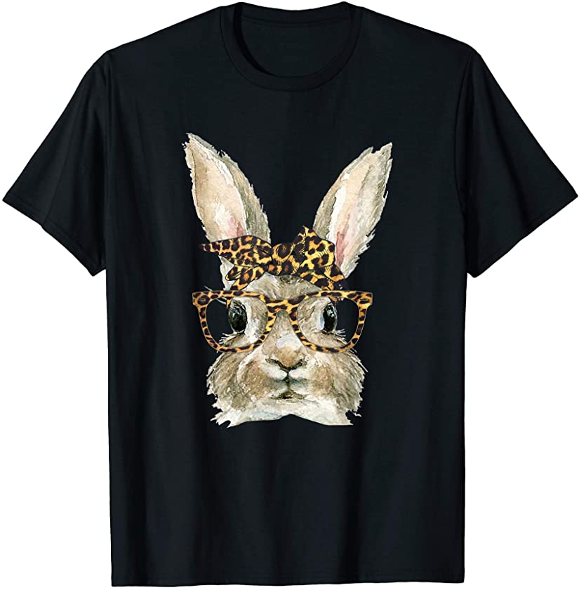 Bunny Rabbit Glasses Leopard Print Bow Funny Hipster Easter T-Shirt