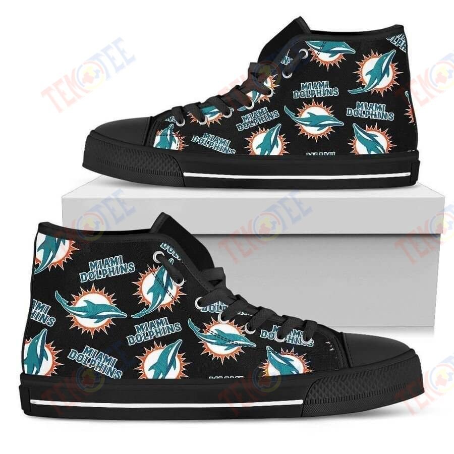 Mens Womens Script Logo Pattern Miami Dolphins High Top Shoes TMT169