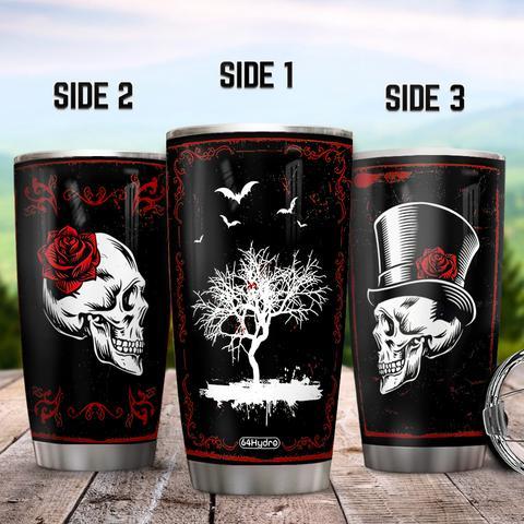 Skull Couple Pattern Scary Skull Skeleton Ghost Boo Witch Halloween Gift Couple Gift Stainless Steel Tumbler, Personalized Tumblers, Tumbler Cups, Custom Tumblers