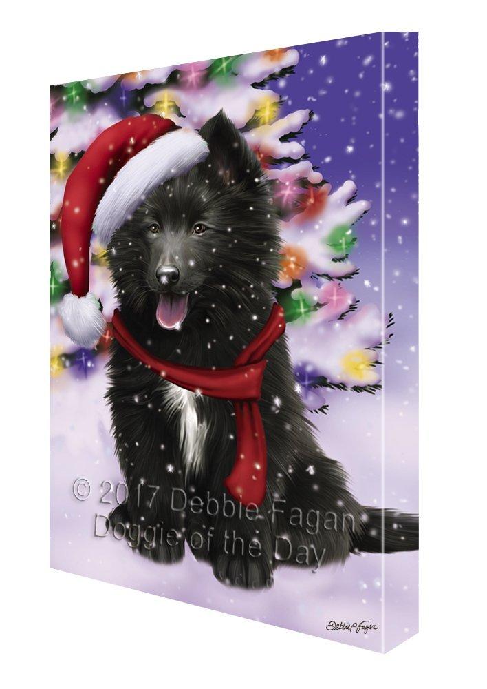 Winterland Wonderland Belgian Shepherds Puppy Dog In Christmas Holiday Scenic Background Painting Printed On Canvas Wall Art