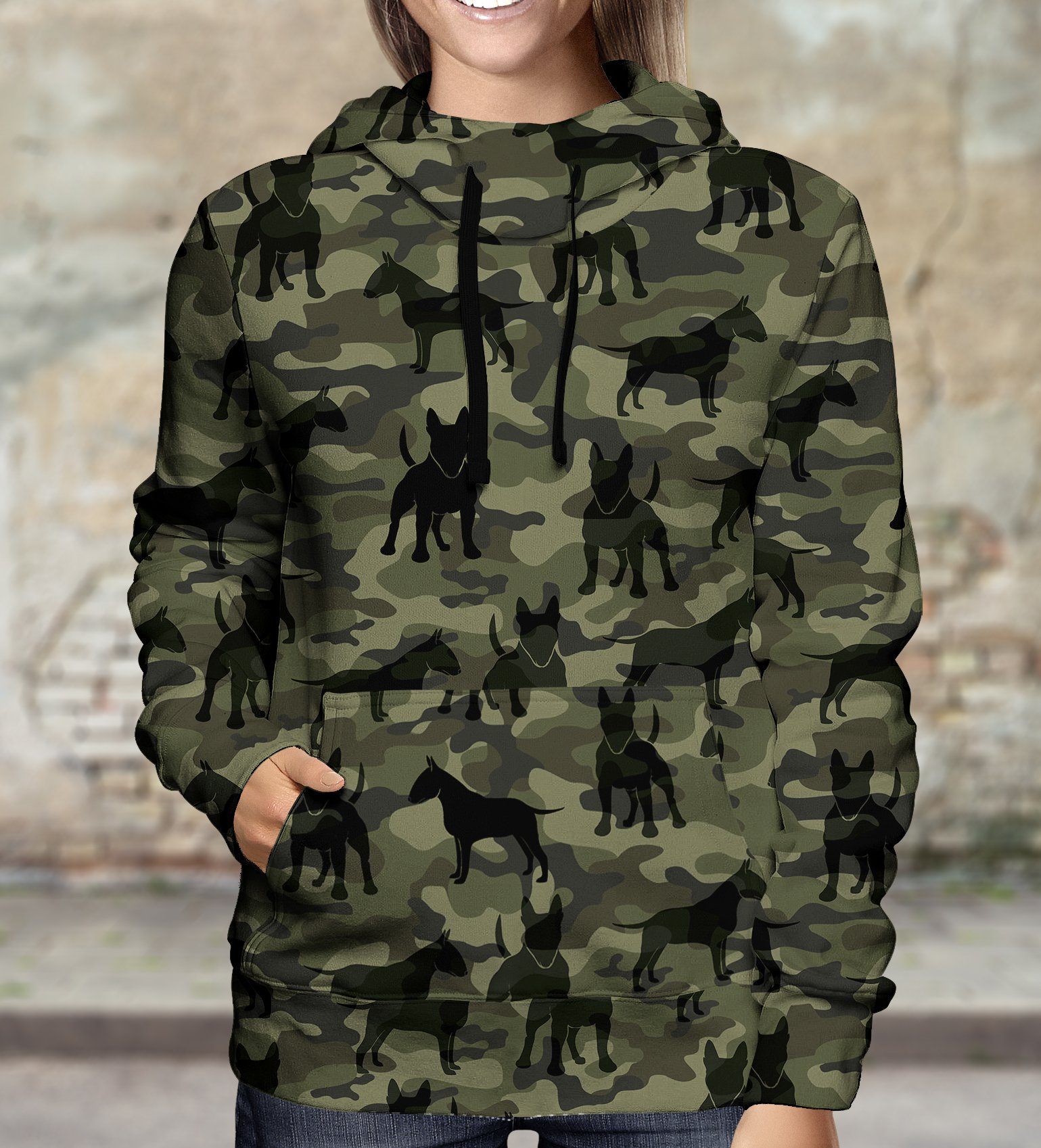 Street Style With Bull Terrier Camo Hoodie V1