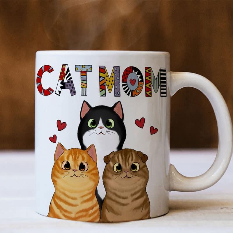 Cat Mom Colorful Fluffy Cats Gift For Cat Lovers Personalized Coffee Mug