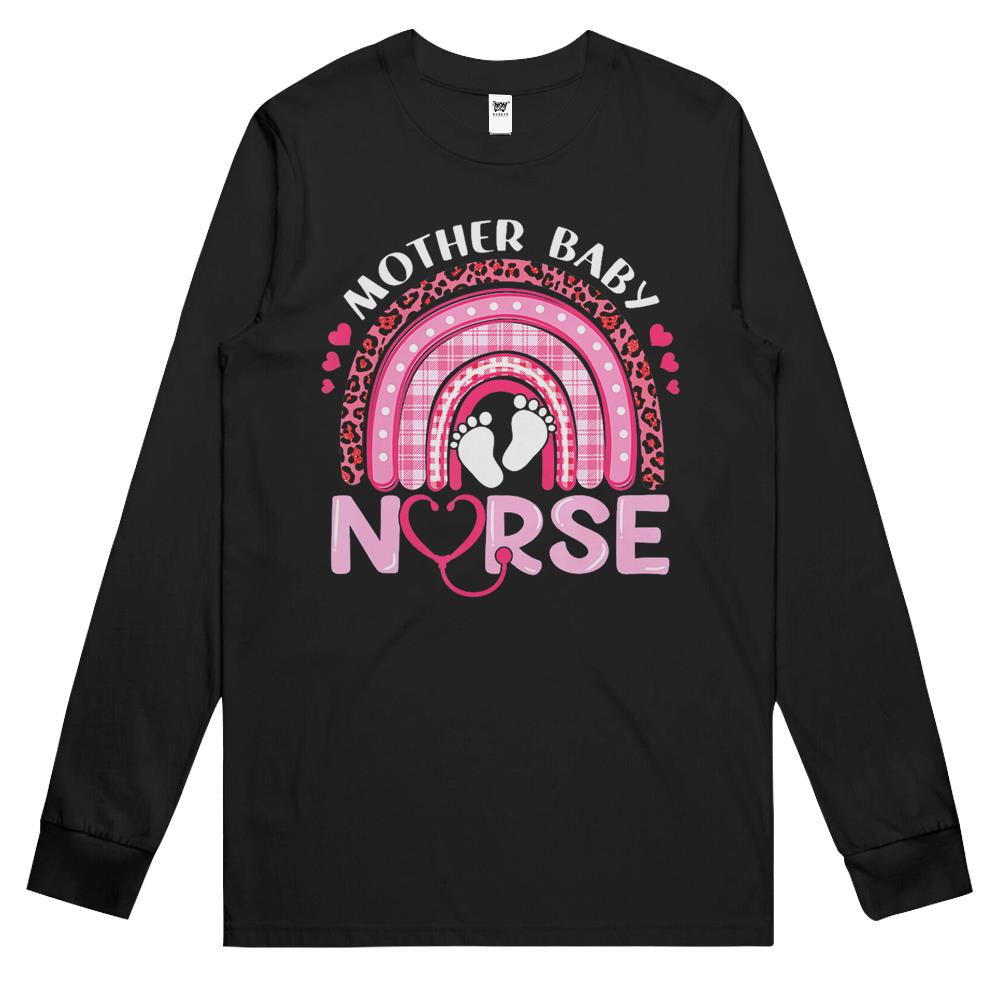 Rainbow Mother Baby Nurse Postpartum Nursing Valentine Long Sleeve T Shirts