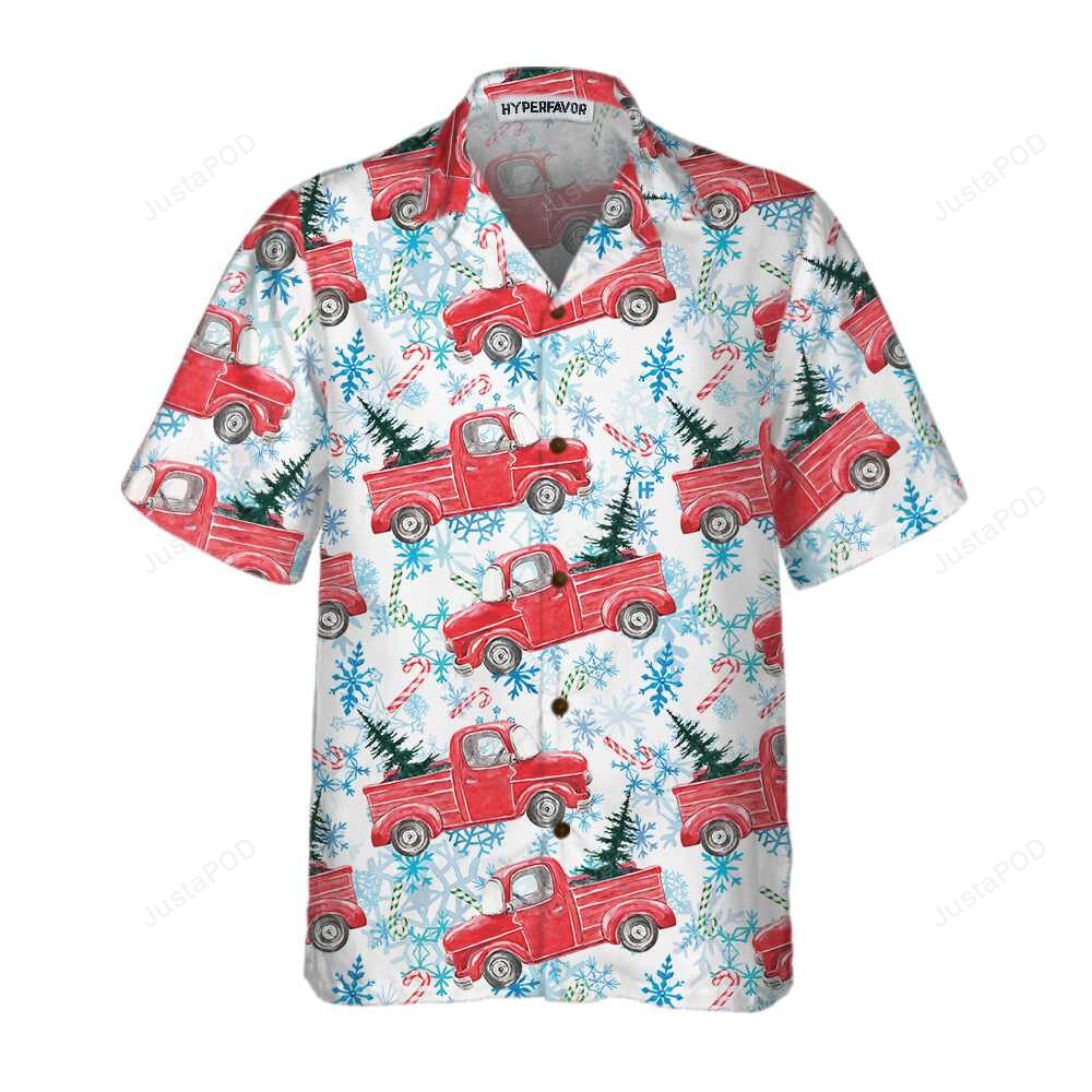 Christmas Red Retro Truck With Candy Cane Hawaiian Shirt – Hyperfavor