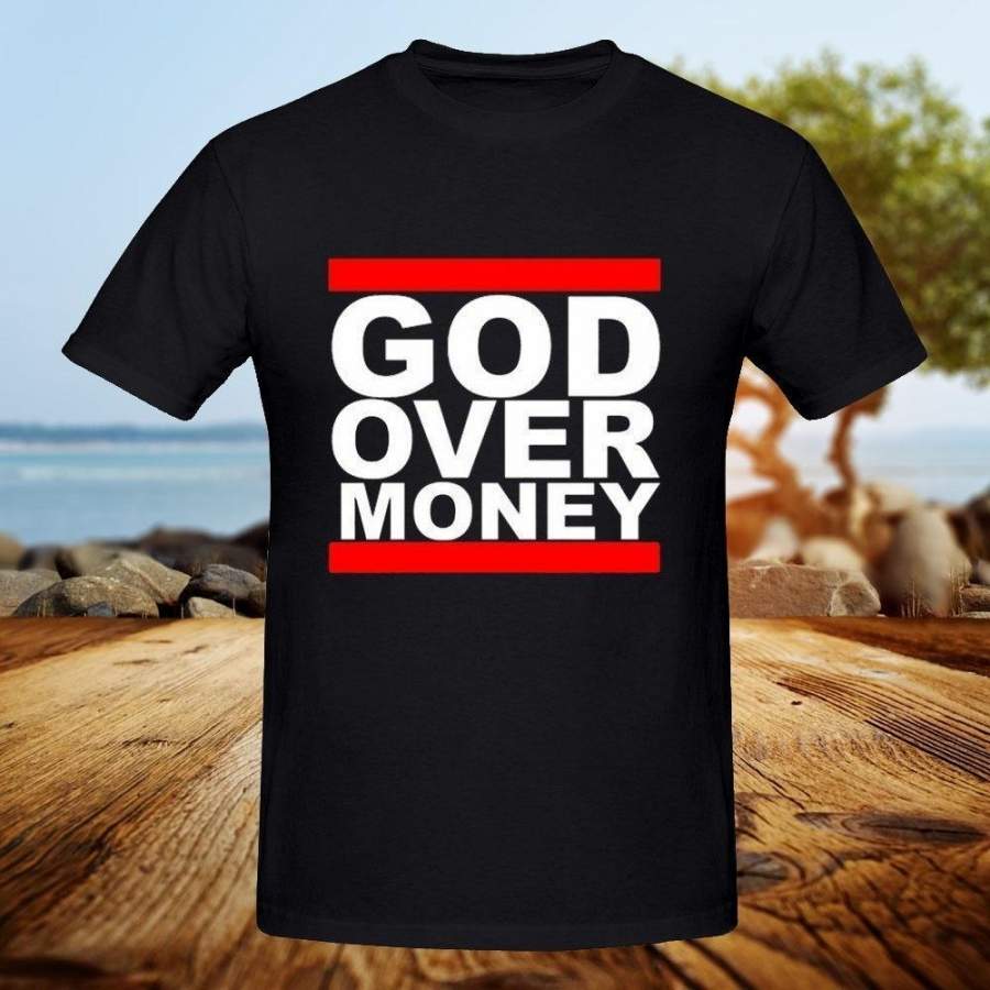 Funny Print Casual Tee God Over Money T-Shirt