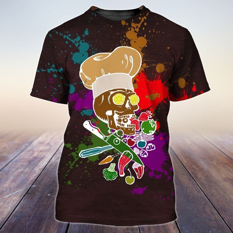 Vegan Chef Skull 3D Tshirt, Cool Skull Shirt For Master Chef, Cooking Lover Gifts