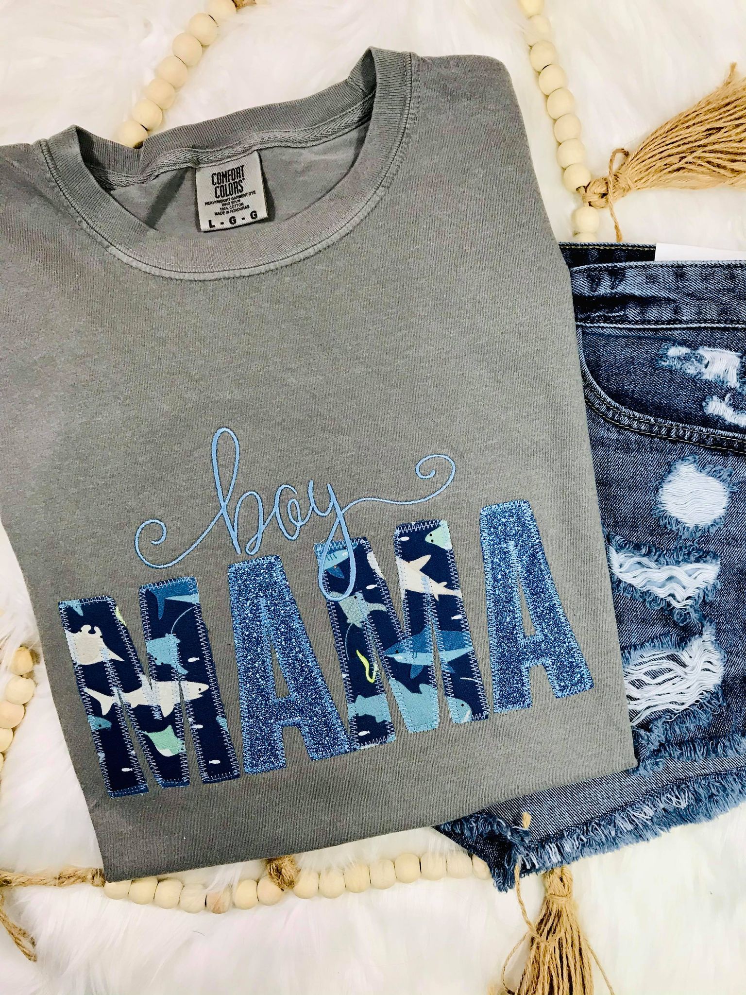 Boy Mama Shark Applique Tee