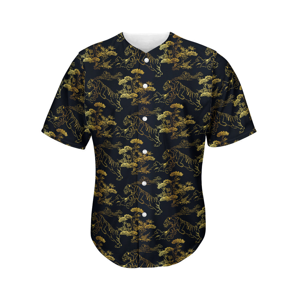 Black And Gold Japanese Tiger Print Men’S Baseball Jersey 3D Print