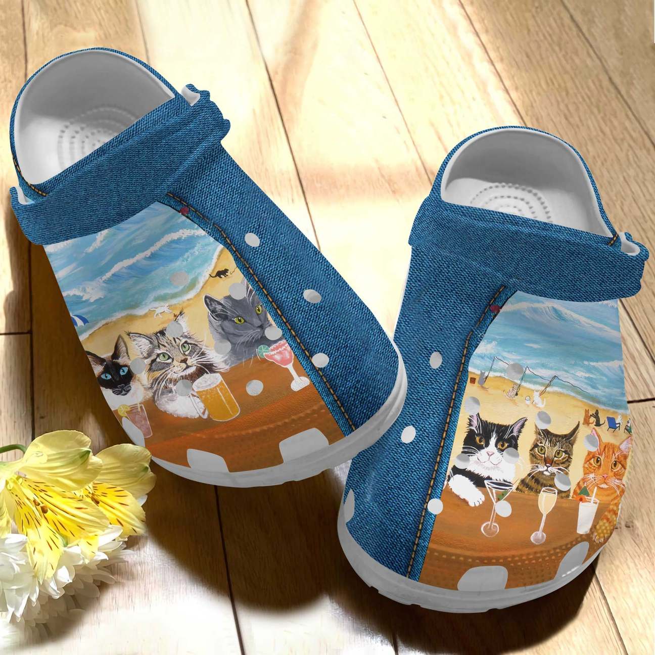 Cat Personalized Clog, Custom Name, Text Beach Cat In Jean, Fashion Style For Women, Men, Kid, Print 3D