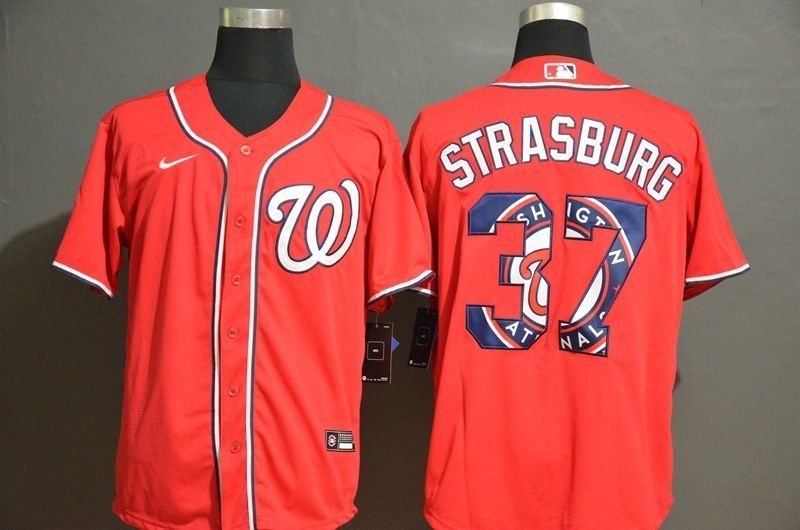 Washington Nationals Stephen Strasburg #37 2020 MLB Red Orange Jersey