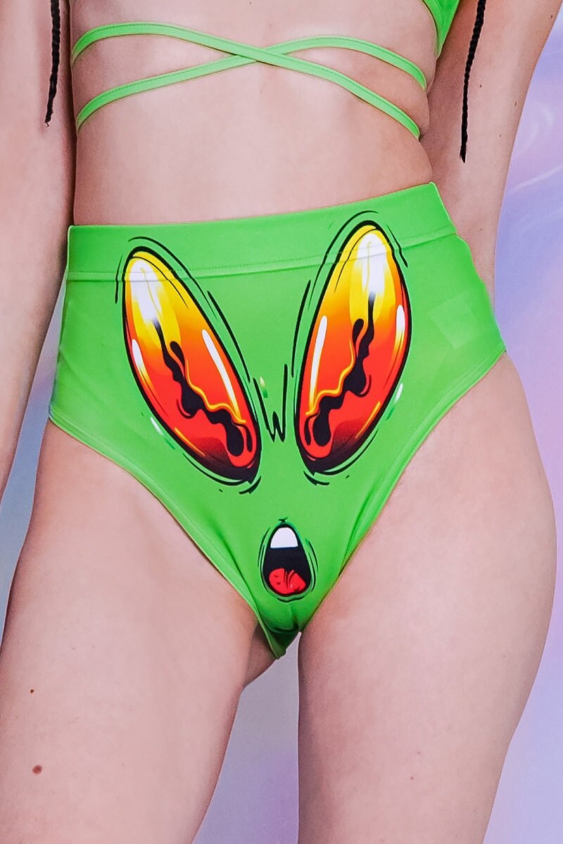 Green Booty Shorts, rave shorts, festival shorts for women, high waisted shorts, rave 2 piece set, alien rave outfit, festival clothing