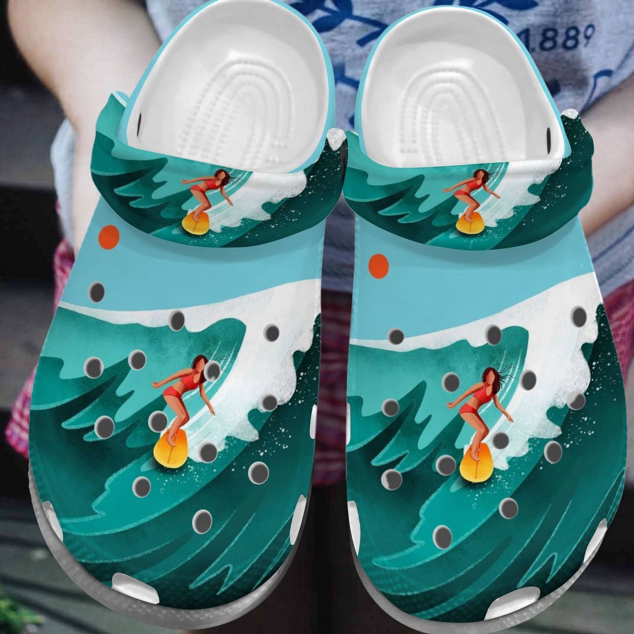 Surfing Personalized Clog, Custom Name, Text, Color, Number Fashion Style For Women, Men, Kid, Print 3D Surfing Girl