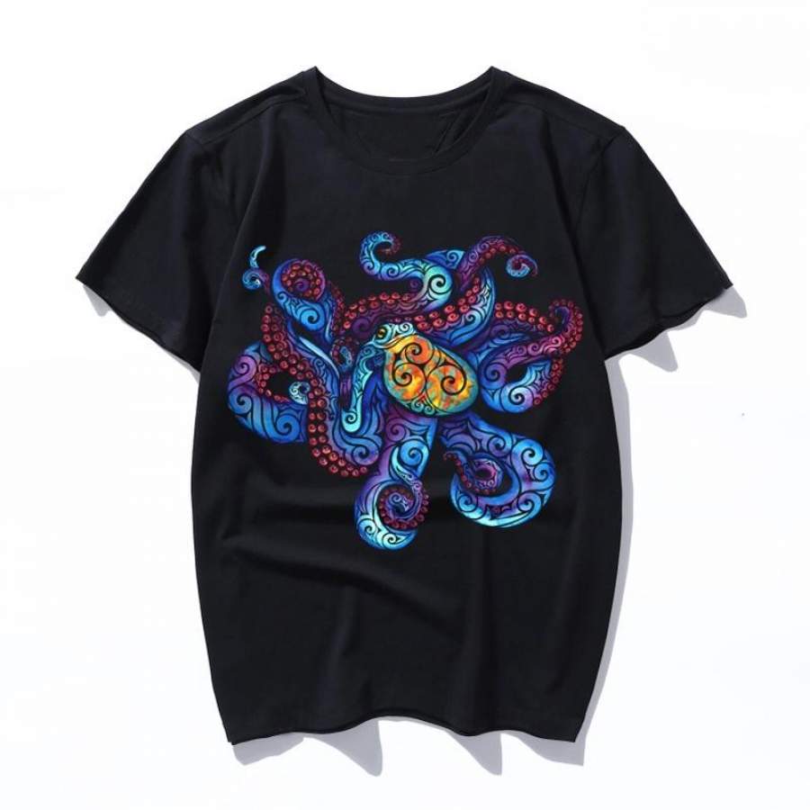 swirly octopus 3XL 2019 Spring Summer Cotton Round Collar T Shirt Men Women Short Sleeve T-Shirt Slim Fit Casual Tshirts