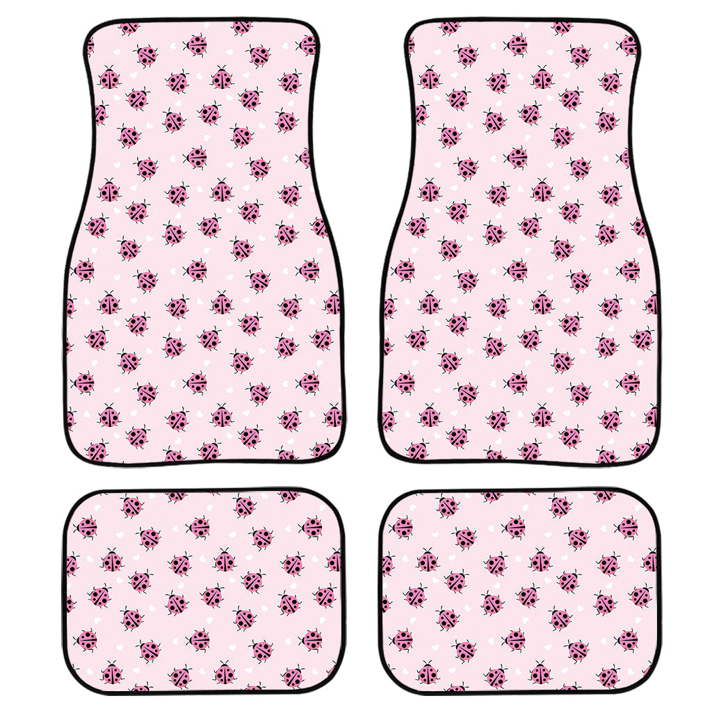 Pink Ladybug Pattern Print Front And Back Car Floor Mats, Front Car Mat