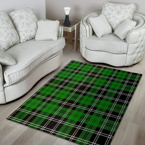 Green Plaid Tartn Print Area Rug