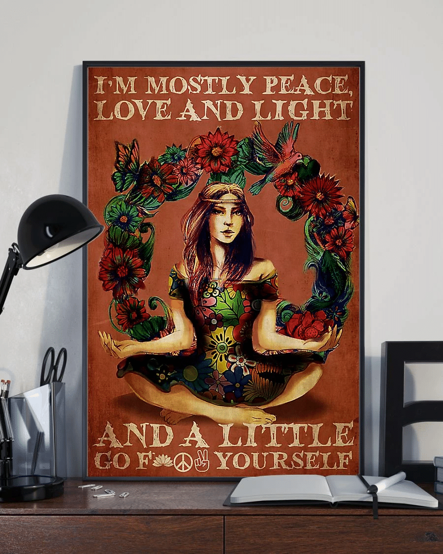 Yoga Girl Poster Canvas – Im Mostly Peace Love And Light Vintage Home Decor Wall Art Evg80548