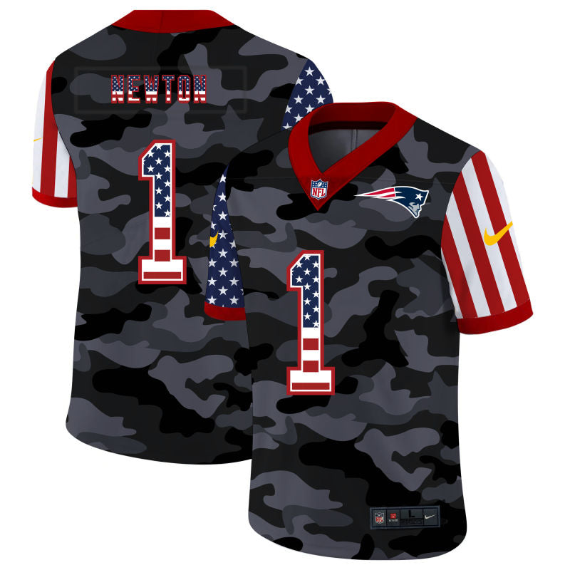 Men’S New England Patriots Cam Newton Black Camo Usa Flag Limited Jersey