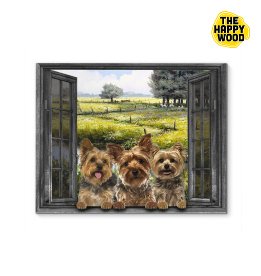 Yorkshire Terrier Grassland Window Custom Horizontal Canvas Poster For Home Decoration