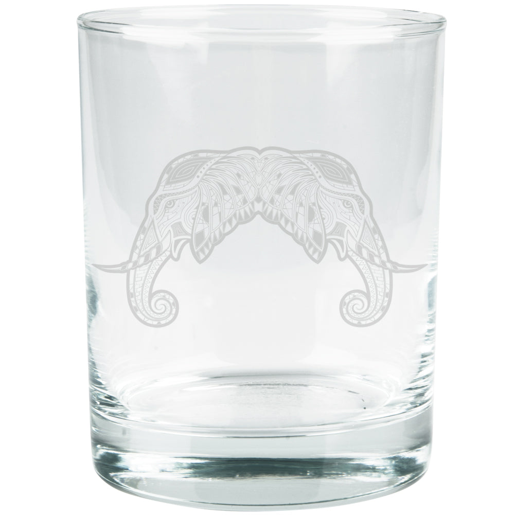 Tribal Mosaic Elephant Etched Glass Tumbler