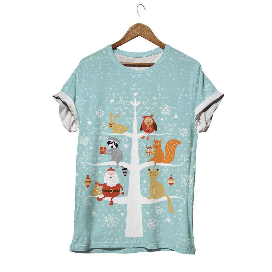 Christmas Cute Animal With Santa Claus On Tree Rabbit T-shirt