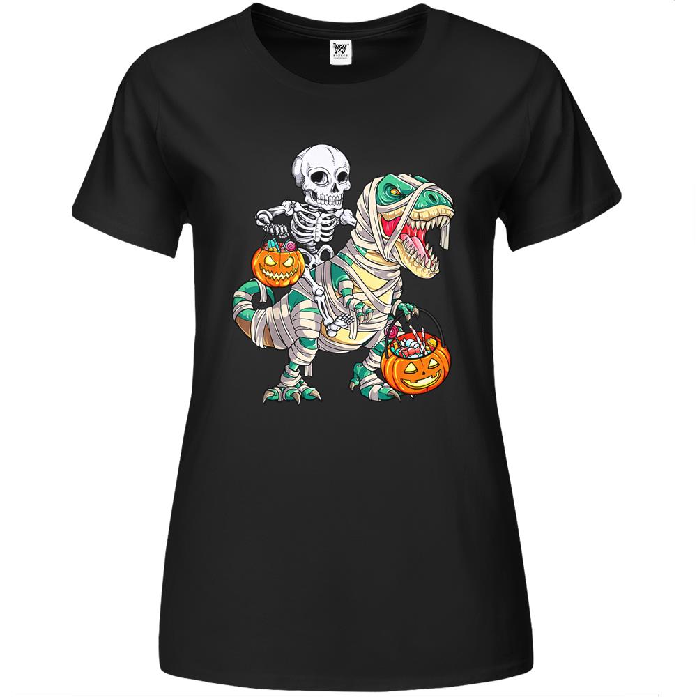 Halloween Premium Womens Tshirts, Halloween Shirts For Women Men, Halloween Premium Womens T Shirts, Skeleton Riding Mummy Dinosaur T Rex Halloween Funny Pumpkin Premium Womens T Shirts