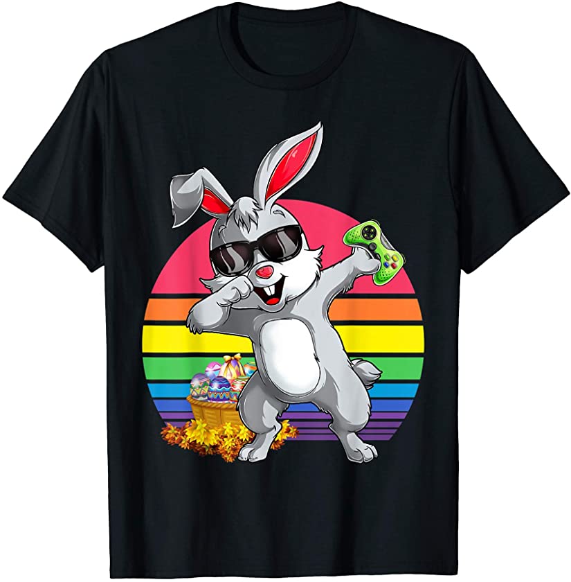 Dabbing Rabbit Easter Day Video Game Dab Boys Girls Kids T-Shirt