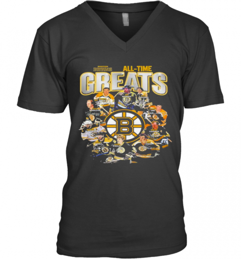 Boston Bruins All Time Greats Signatures V-Neck T-Shirt