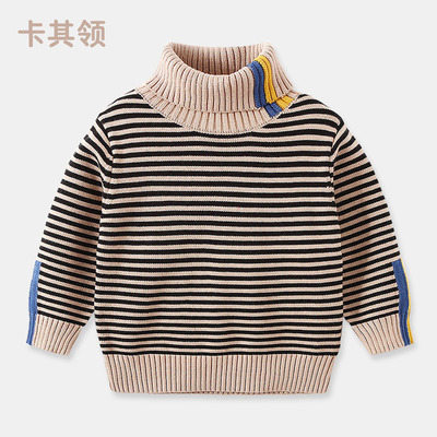 2022 Winter Warm 3 4 5 6 8 10 12 Years Teenage Thickening High Neck Knitted Turtleneck Color Striped Sweater For Baby Kids Boys alx