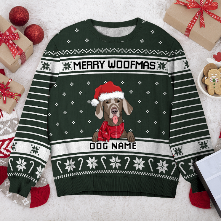 Weimaraner Merry Woofmas Personalized Sweater, Dog Ugly Christmas Sweater