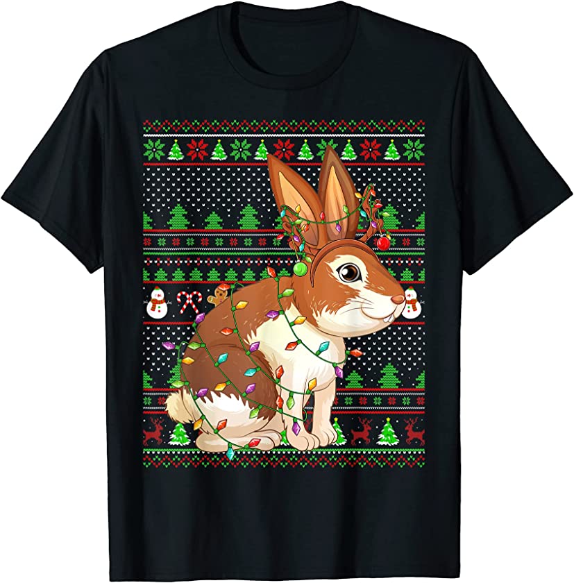 Ugly Xmas Sweater Style Lighting Rabbit Christmas T-Shirt